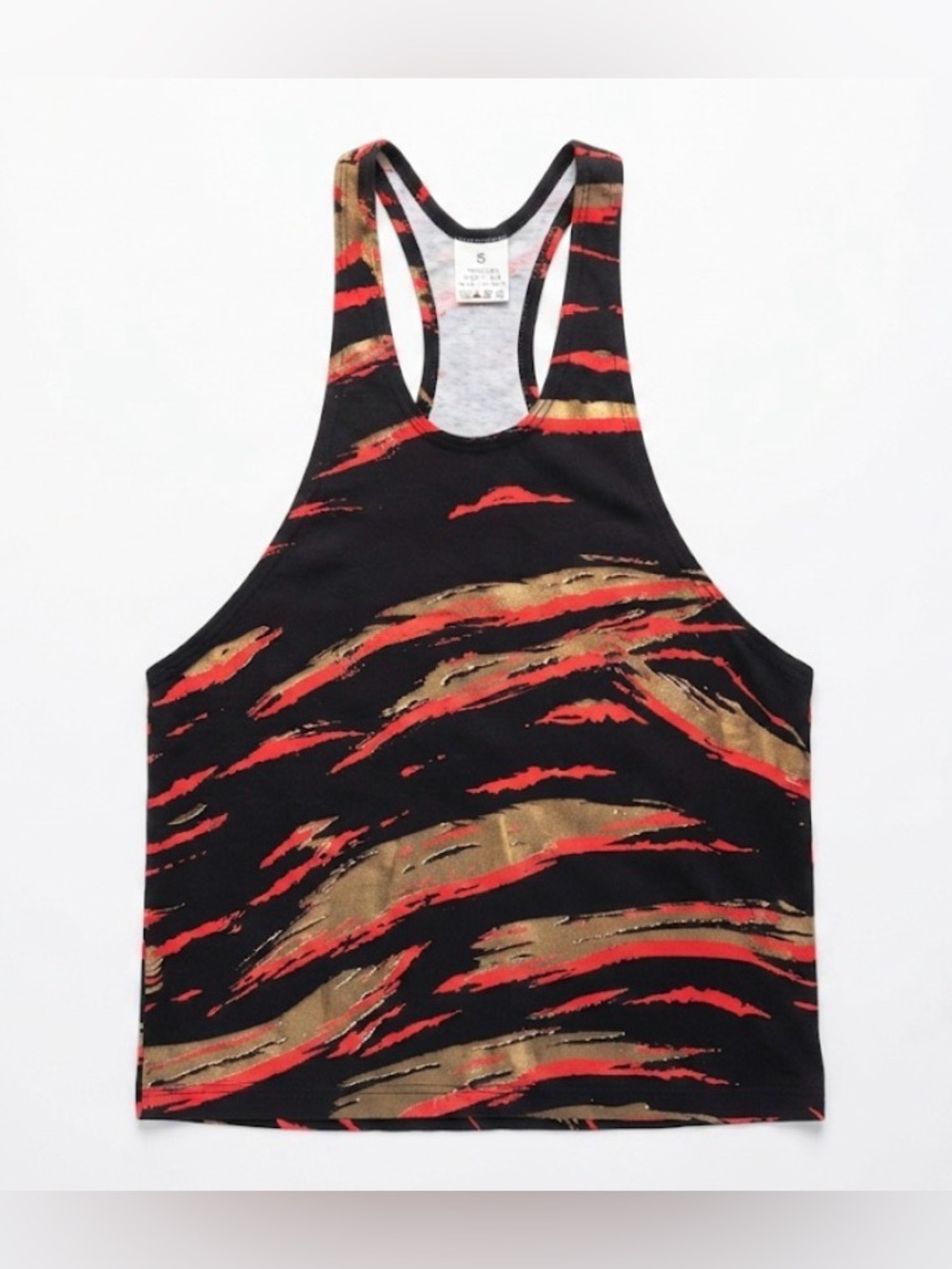 Mens Stringer Tank Top Small Red Black Gold Camo Tiger Stripe Gym Bodybuilding